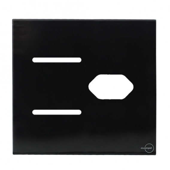 Placa p/ 2 Interruptorres + Tomada 4x4 - Novara Glass Preto Brilhante